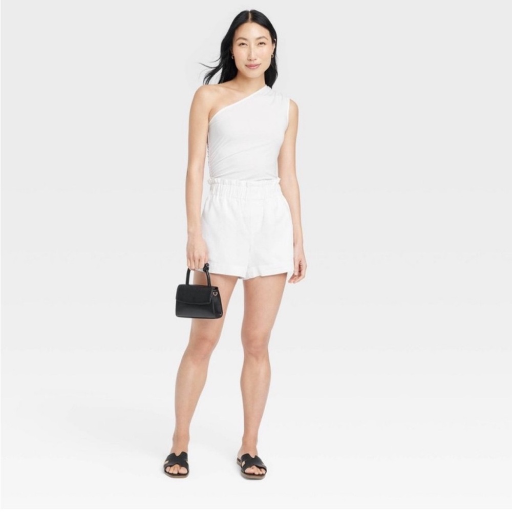Women's High-Rise Linen Pull-On Shorts - A New Day - White - Large - NWT!